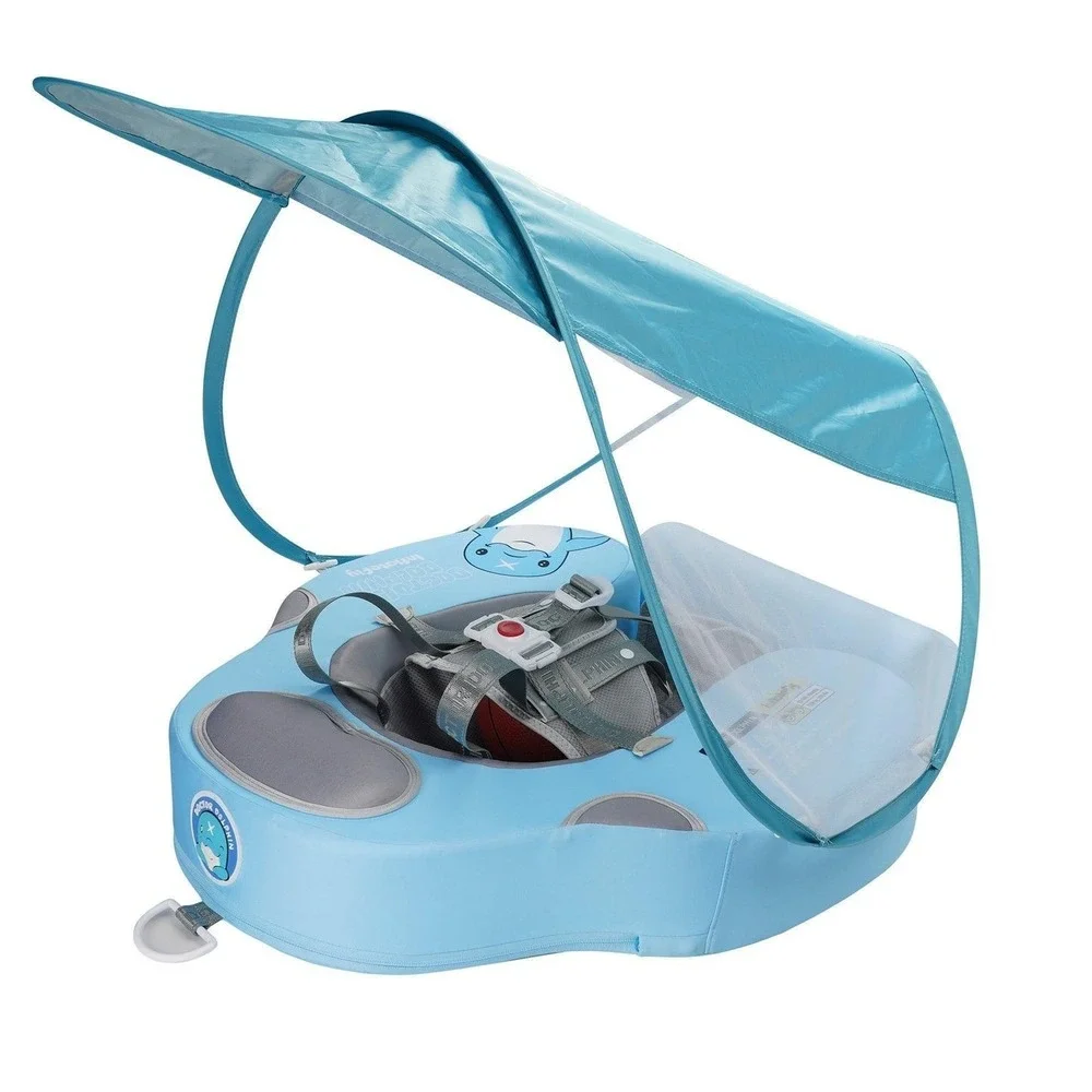 Doctor Dolphin Baby Swimming Ring Air-Free w/ Canopy & Safety Harness 3–24M NEW